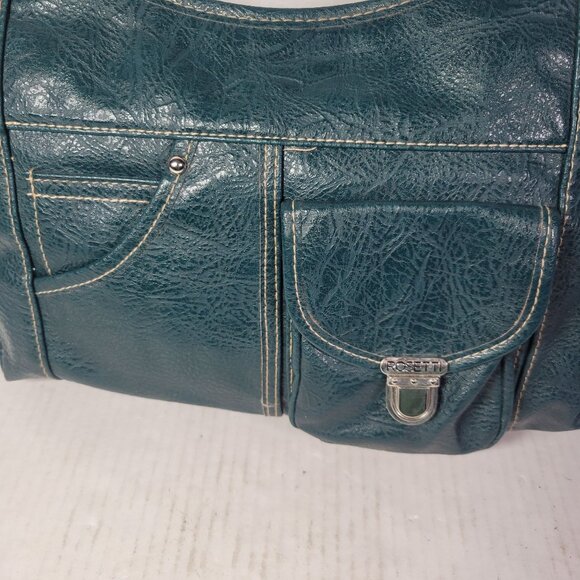 Rosetti Teal Faux Leather Shoulder Bag With Front Pockets & Adjustable Strap - Picture 2 of 8
